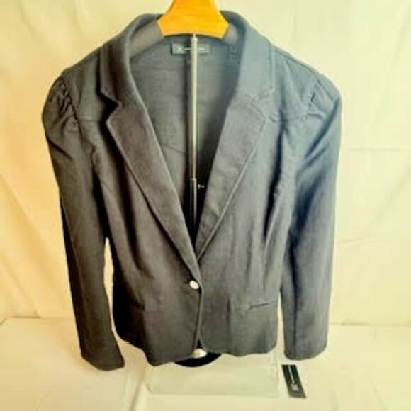 INC NWT Black Blazer Jacket Puff Shoulder Stretch Suiting Women’s XL - Picture 2 of 8